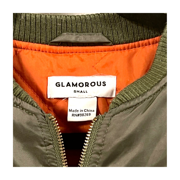 Forever 21 Glamorous Women's Satin Olive Green Bomber Jacket Oversized Small - Picture 5 of 6